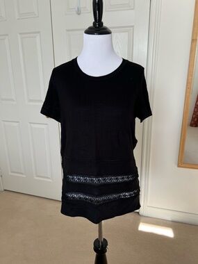 Wilfred Black Short Sleeve Tee with Lace Inserts